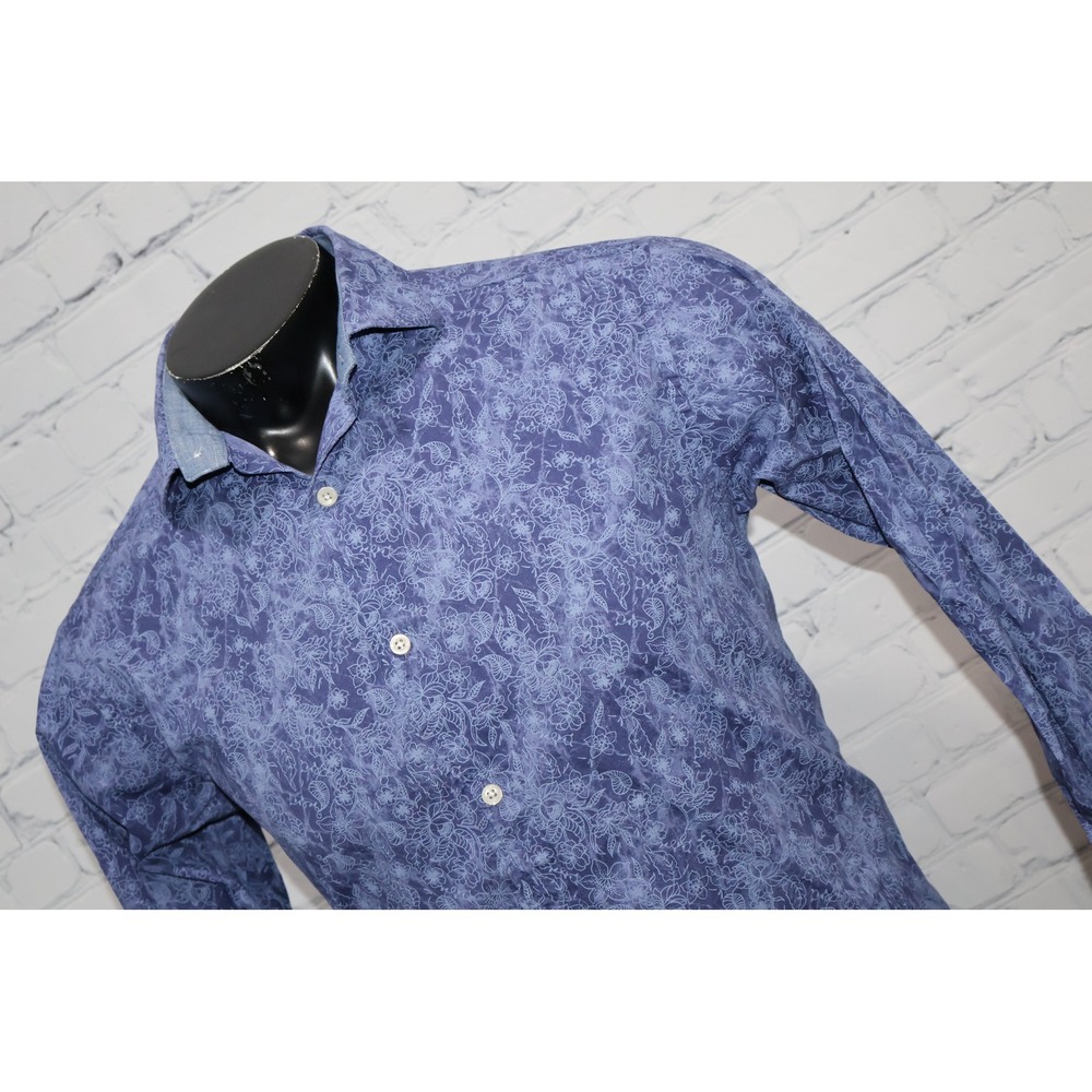 Cremieux Classics Button Down Dress Shirt Mens Medium Blue Purple Floral